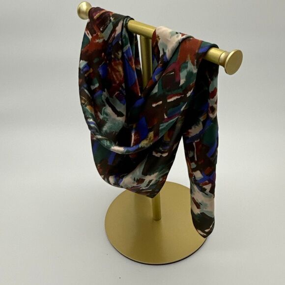 Vintage 80s Mademoiselle Large Square Satin Scarf 31x30 Abstract Green Red Cobal - Picture 4 of 11